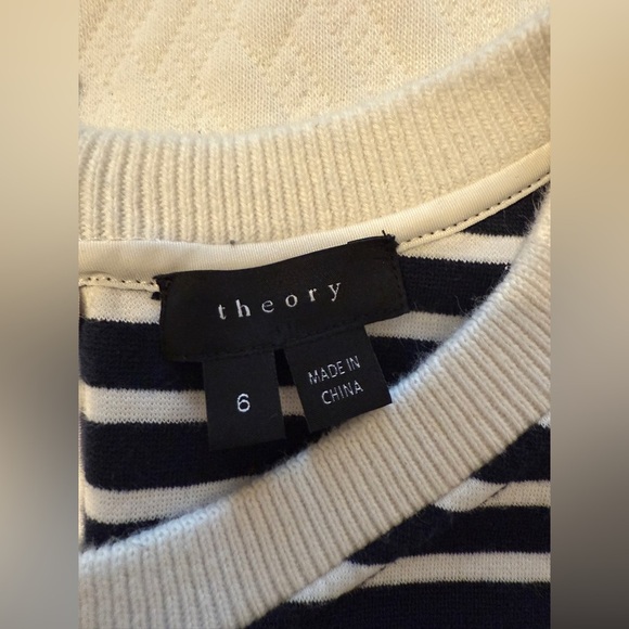 THEORY Bimini Zamion Dress Striped 3/4 Sleeve Mini Navy Blue/ White SIZE:6 - Picture 10 of 12